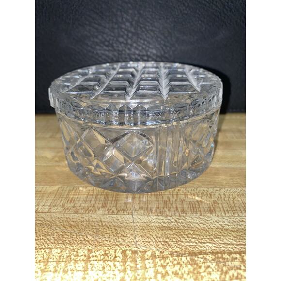 Vanity Powder Jar Trinket Jewel Box w/ Lid Antique Cut Glass Round 4” Diameter - Picture 1 of 8